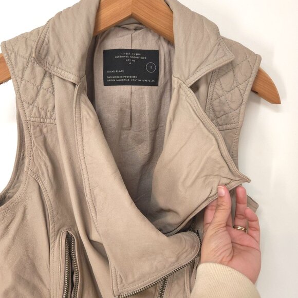 AllSaints Spitalfields Jacks Place Tan Quilted Leather Vest Women's Size 12 - Picture 3 of 12
